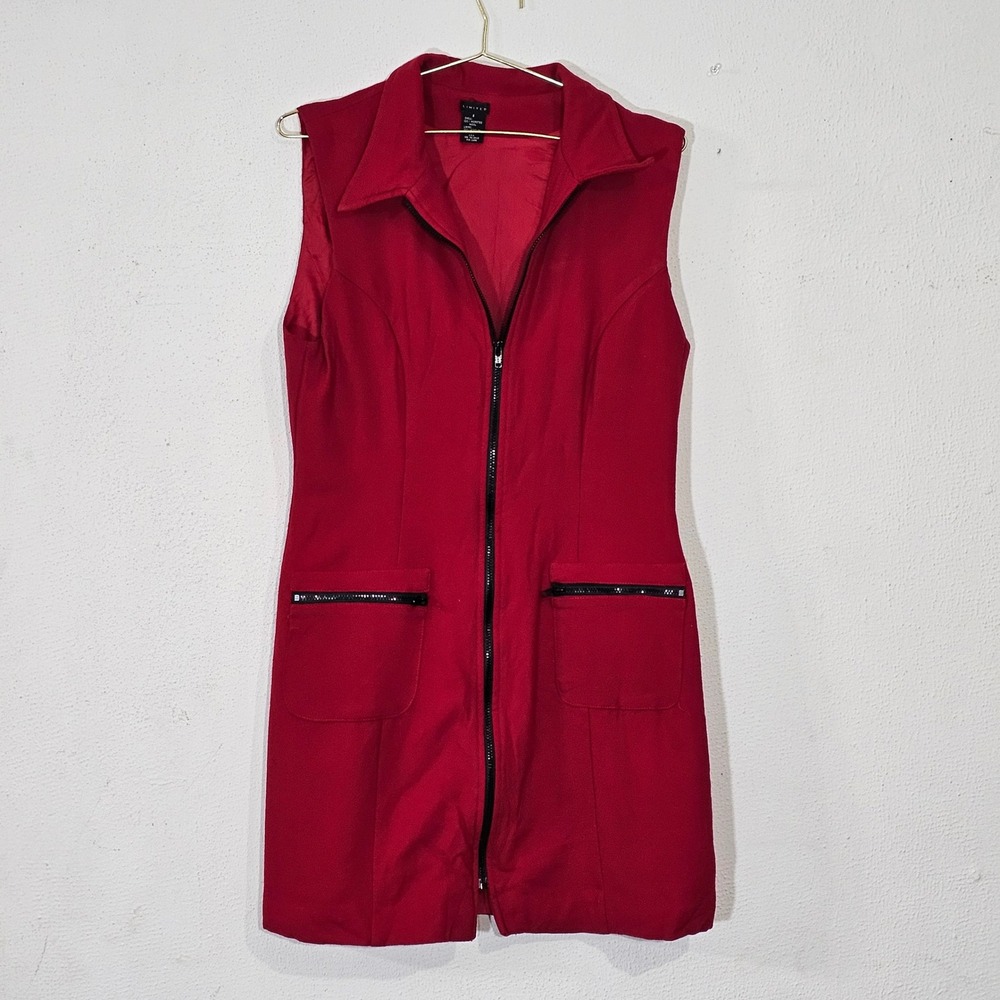 Limited Vintage Red Worsted Wool Sleeveless Zip Front Shift Dress Size 8 winter